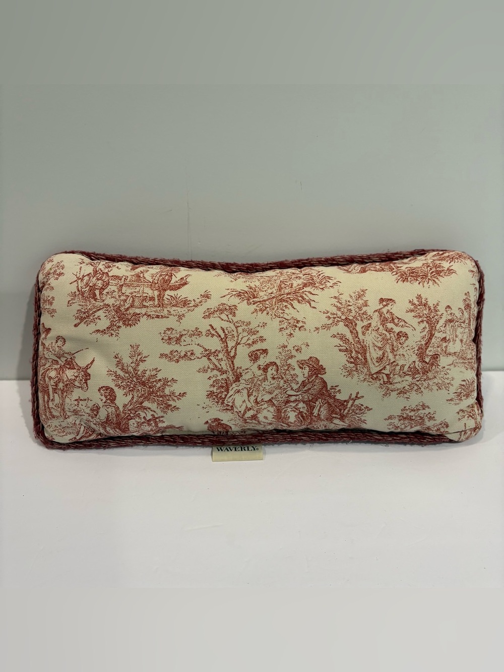 Waverly Red Toile French Country Life Decorative Throw Pillow Gingham 16x7”